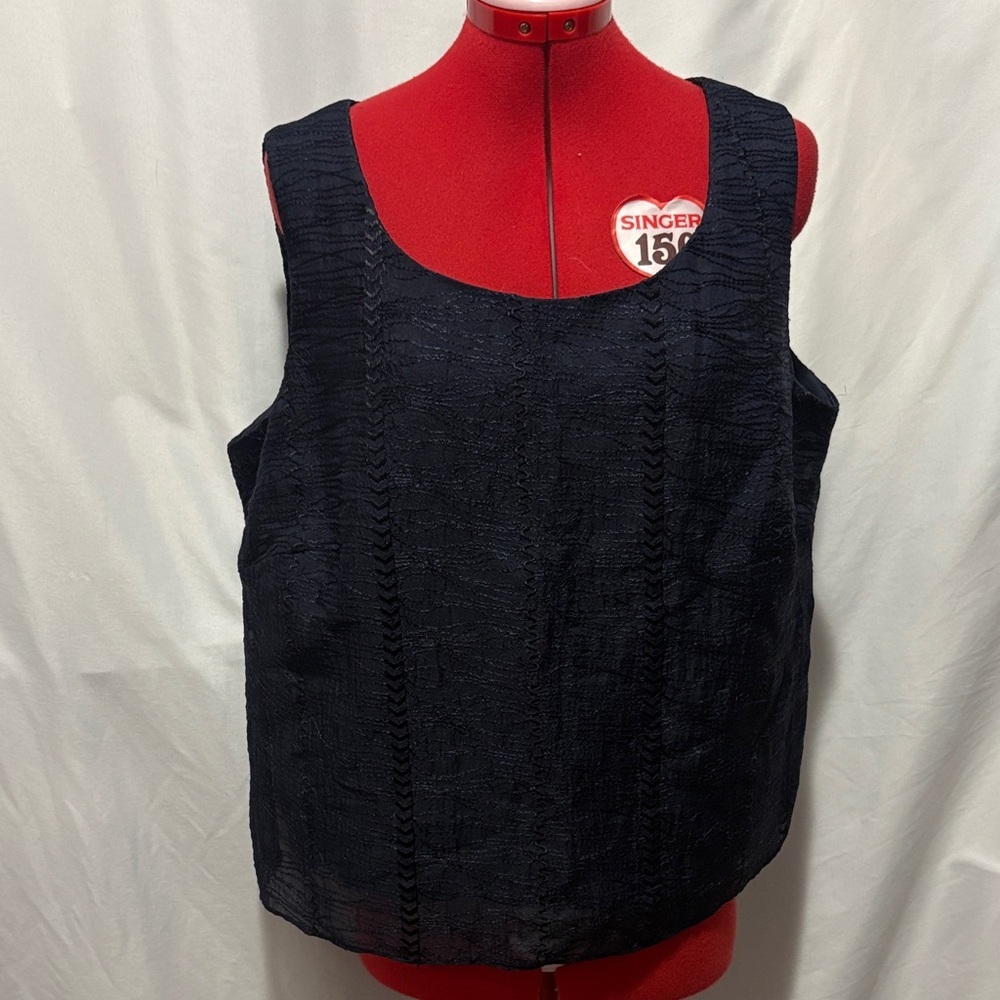 R & M Richards Navy Textured Tank Top